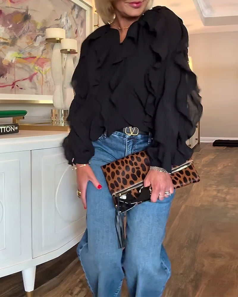 Losvallende Effen Blouse Met Ruches