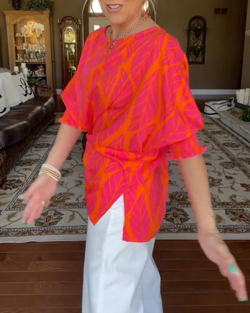 Blouse Ronde Hals Los Bedrukt