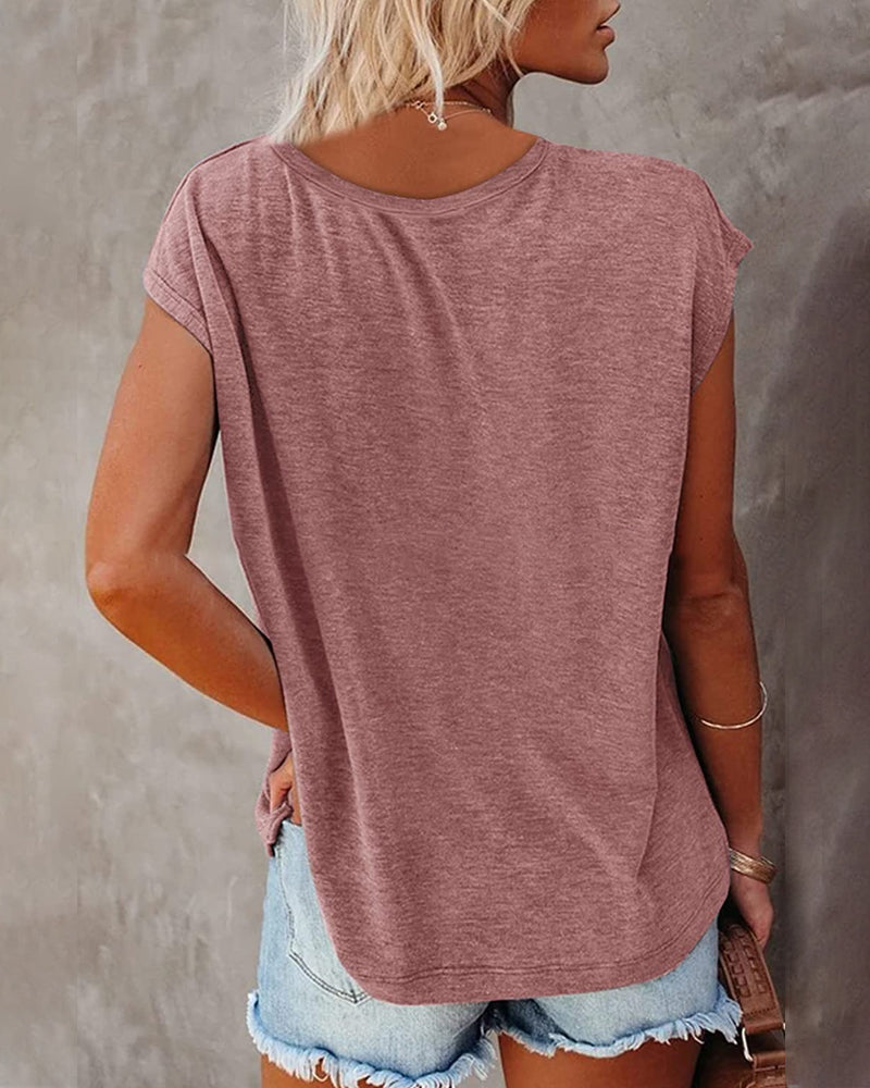 Effen tanktop met V-hals en korte mouwen