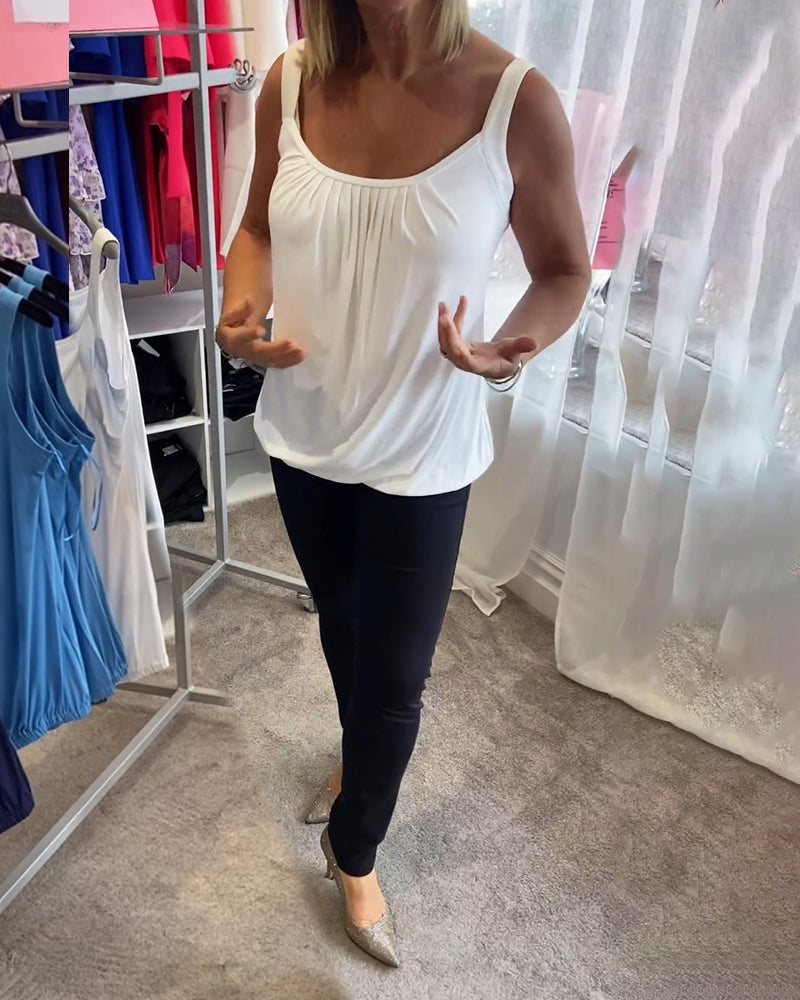 Casual mouwloze top met plooi en effen kleur