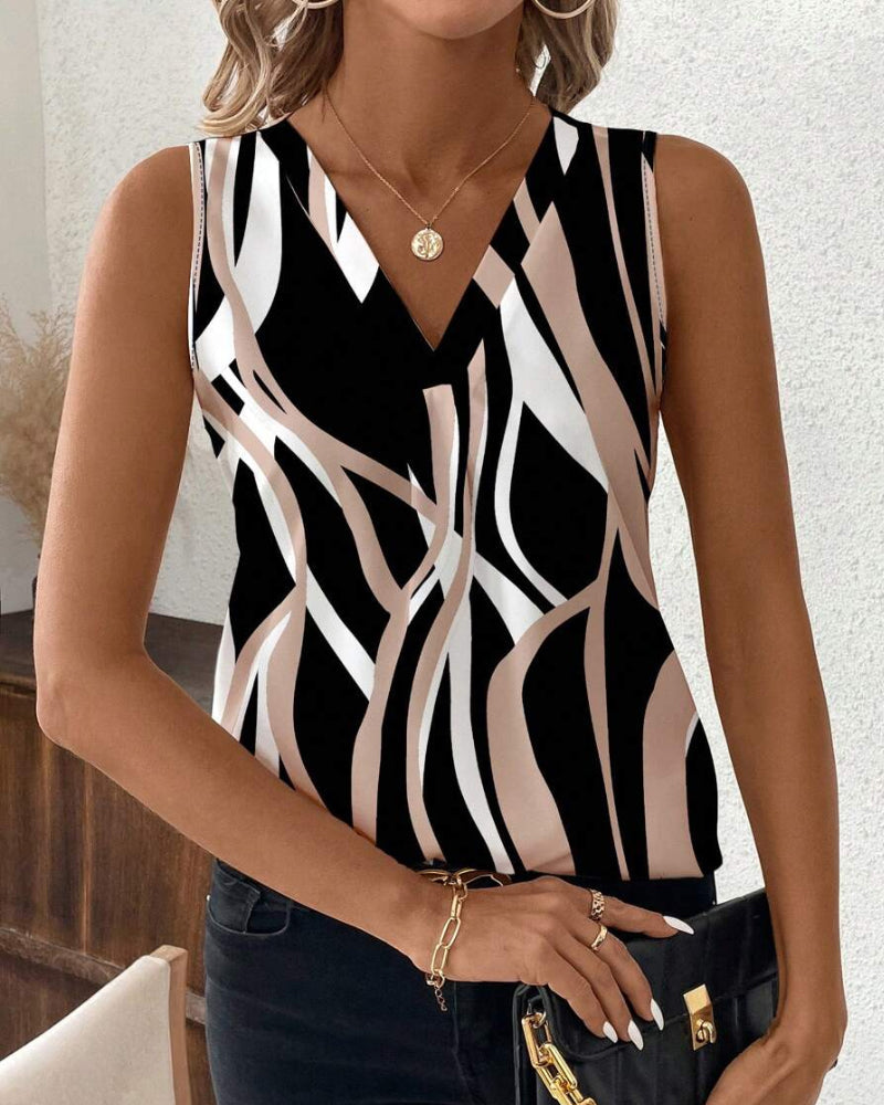 Vest V-Hals Bloemen Mouwloos