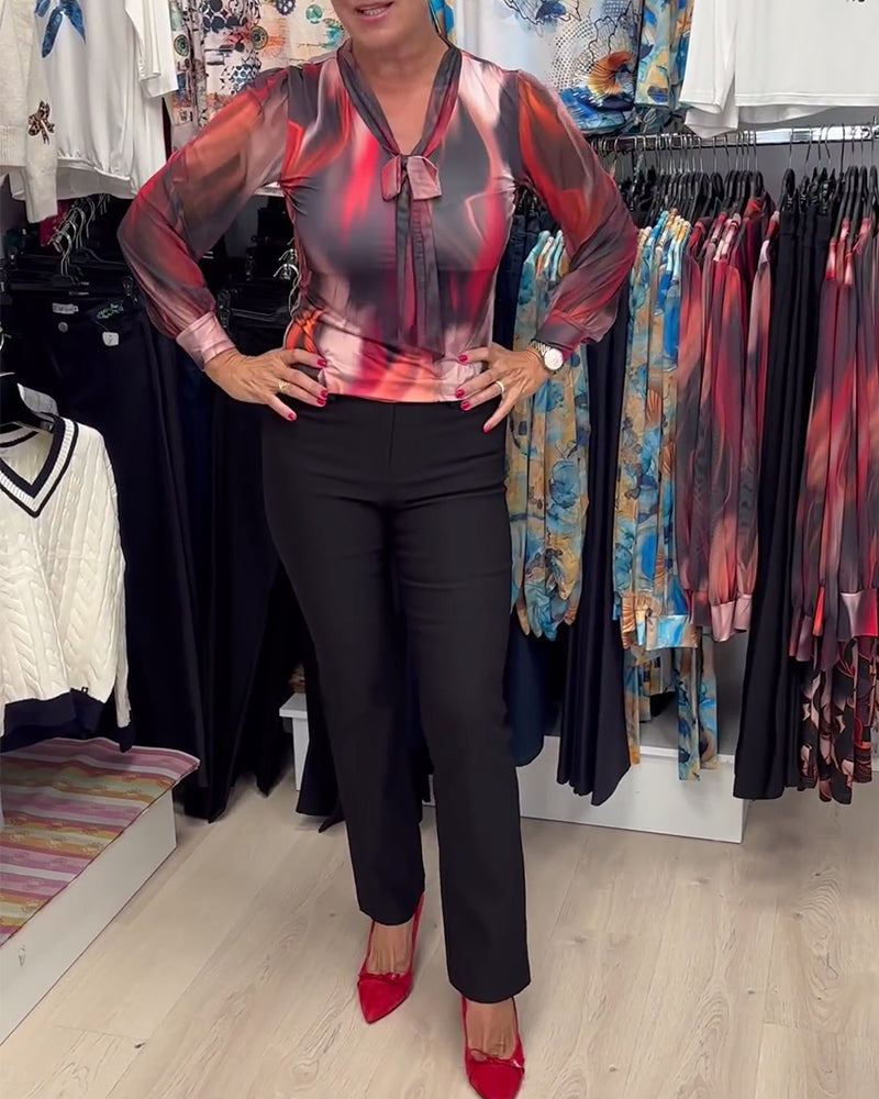 Blouse elegant lange mouwen bedrukt