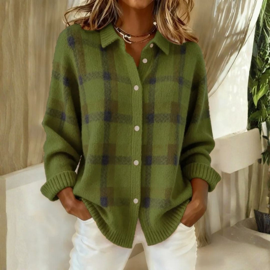 Dames Casual Retro Geruite Trui met Contrast