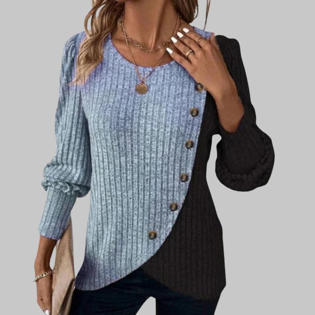 KAIA | Elegante Knit Longsleeve met Knoopsluiting