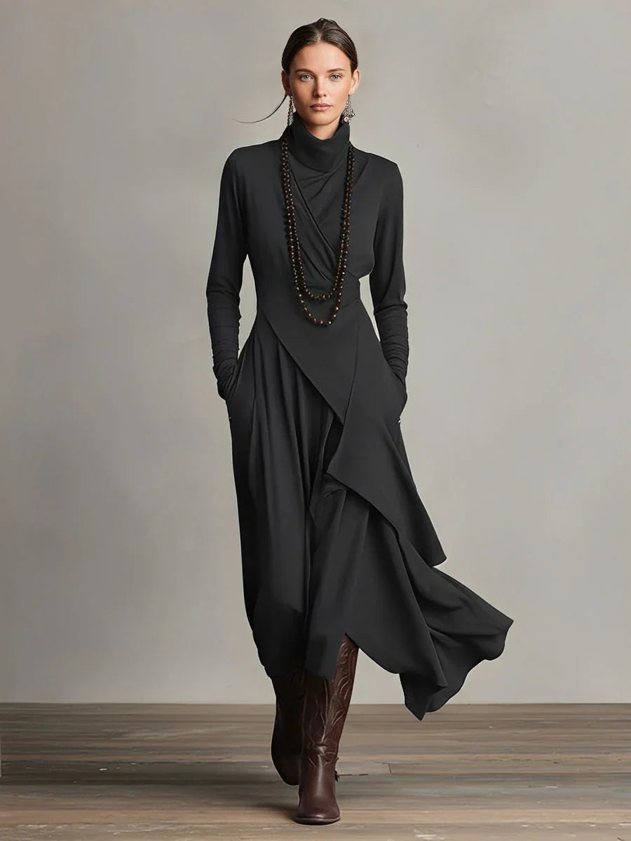 Celeste™ | High-neck Asymmetrische Geplooide Maxi Jurk