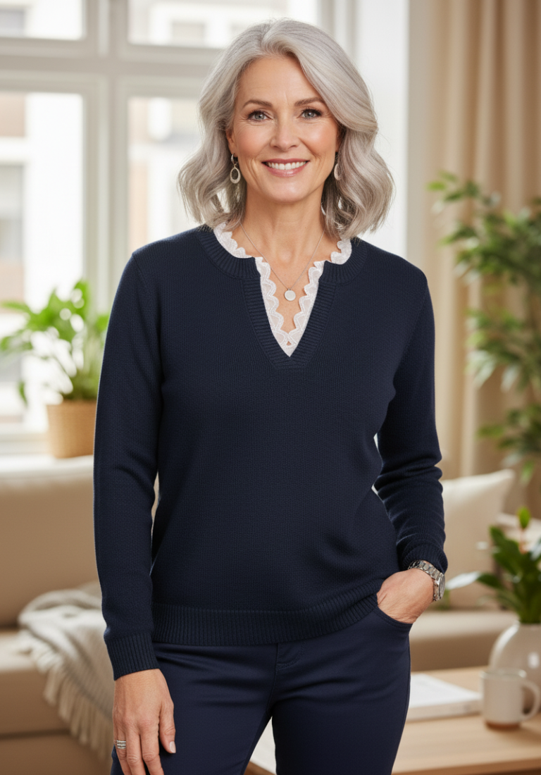 Céline | Chique Gebreide Trui met Elegante Kantkraag