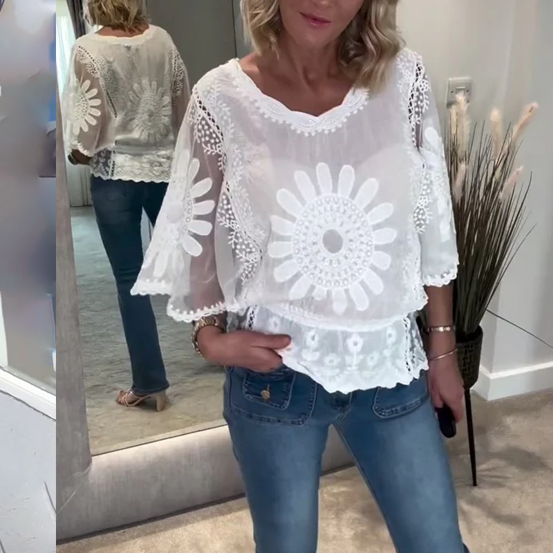 Blouse Geborduurd Vleermuis Kant