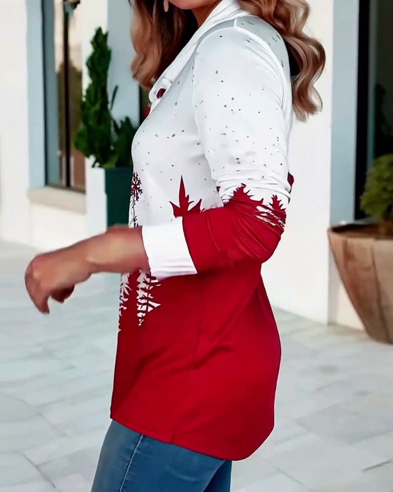 T-shirt casual kerstman print lange mouw