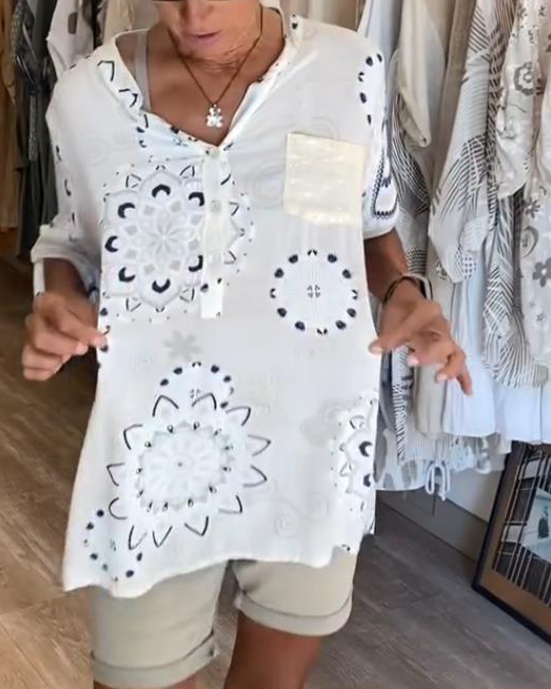 Blouse Veelzijdig V-Hals Bedrukt Halve Mouwen