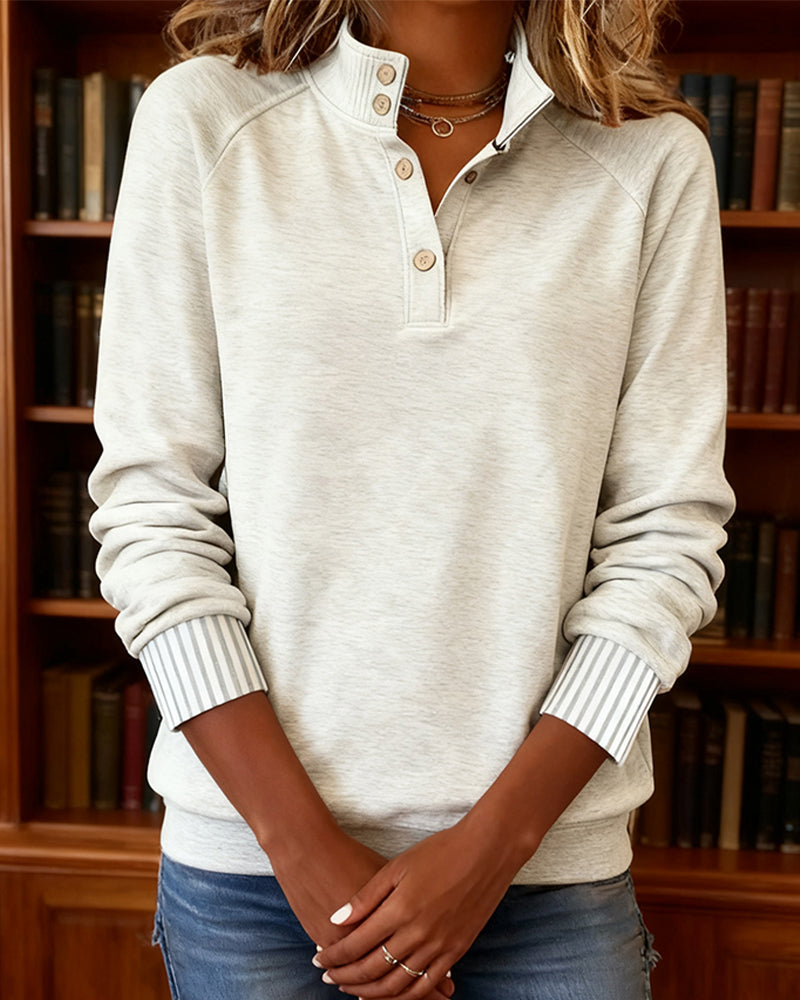 Sweatshirt Met Polokraag En Halfopen Knoopsluiting