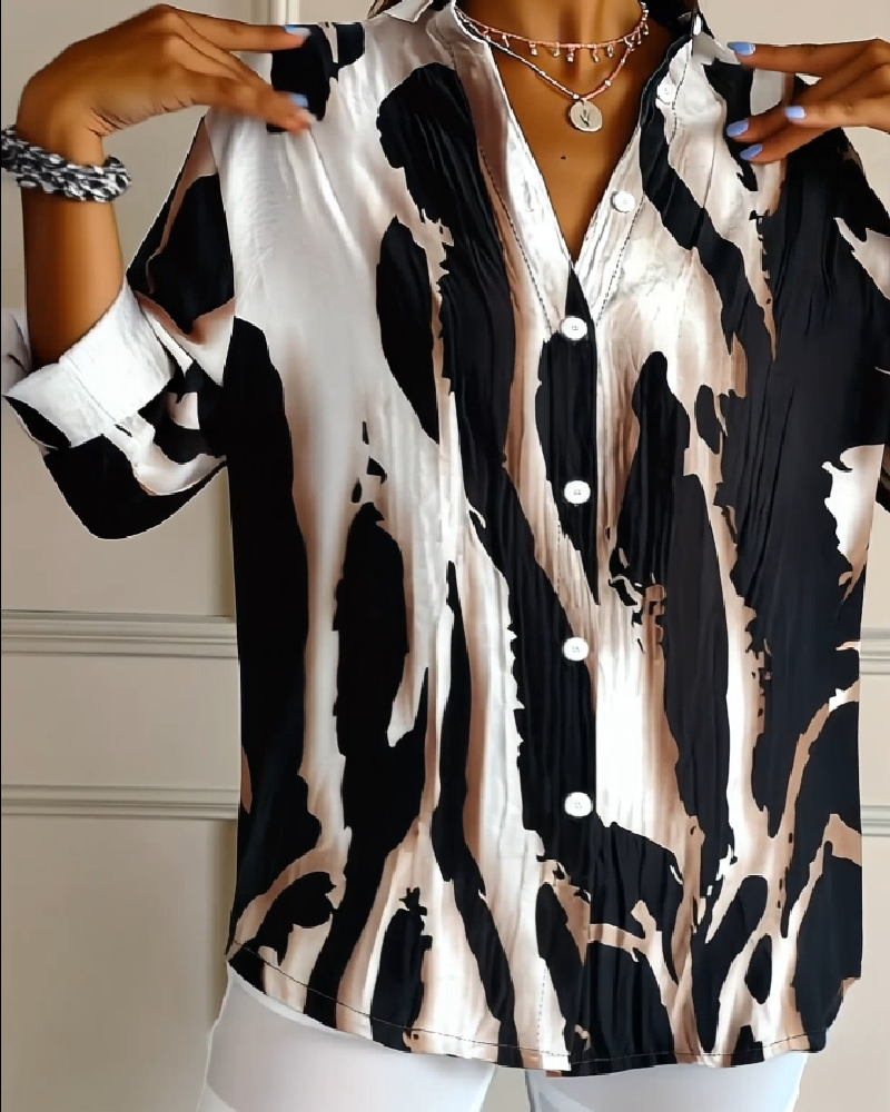 Bloes Staande Kraag Onregelmatig Bedrukt