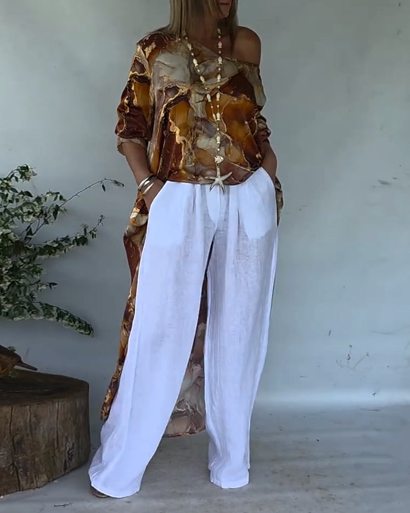 Blouse Modieus Split Bedrukt