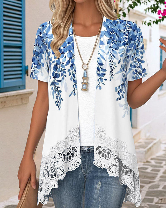 Blous Onregelmatig Faux Tweedelig Print