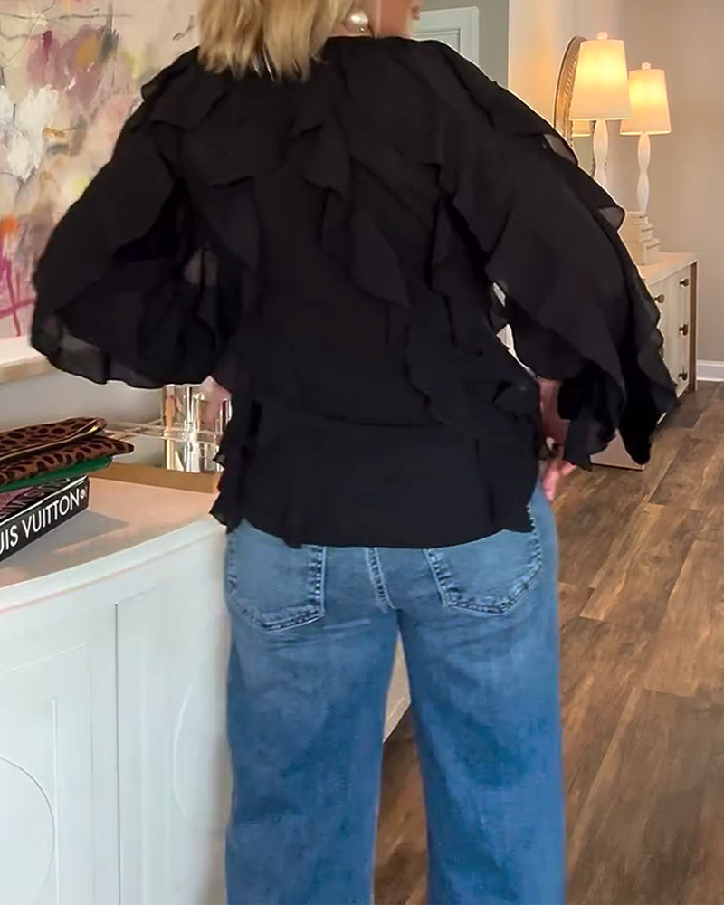 Losvallende Effen Blouse Met Ruches