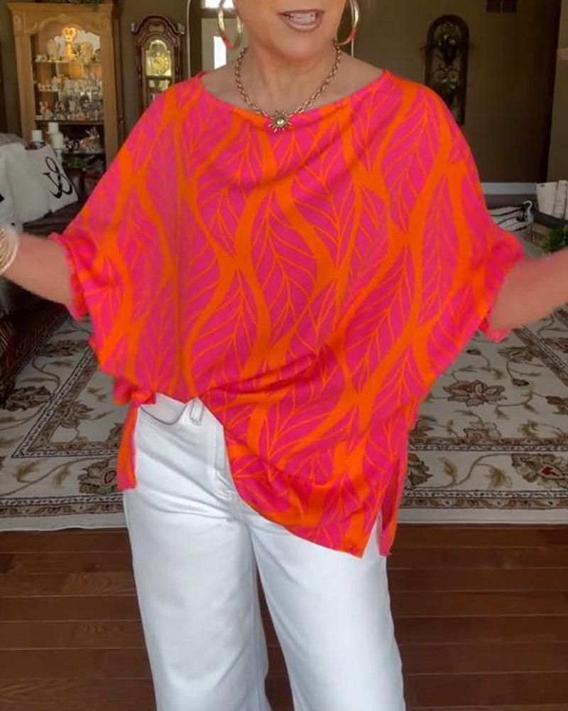 Blouse Ronde Hals Los Bedrukt