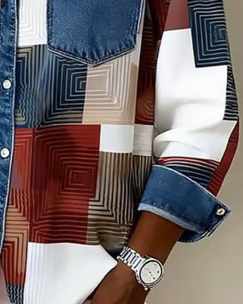 Kleurblok Overhemd Modieuze Kraag