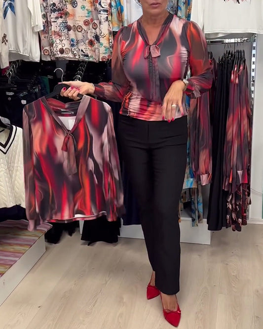 Blouse elegant lange mouwen bedrukt