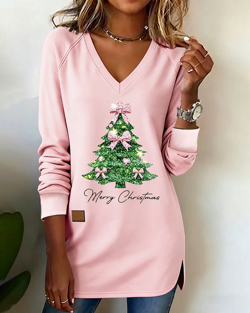 Sweatshirt Kerstboomprint Raglanmouwen V-Hals