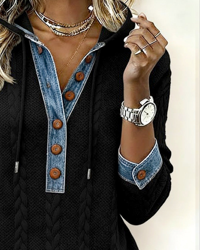 Colorblocking Langmouwige Hoodie Met Knopen