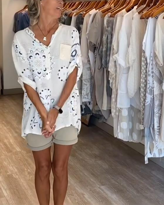 Blouse Veelzijdig V-Hals Bedrukt Halve Mouwen